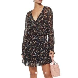 IRO Paris Floral Beaumont Mini Dress Sz 36 Medium Dark‎ Feminine Fairy Sheer Blk